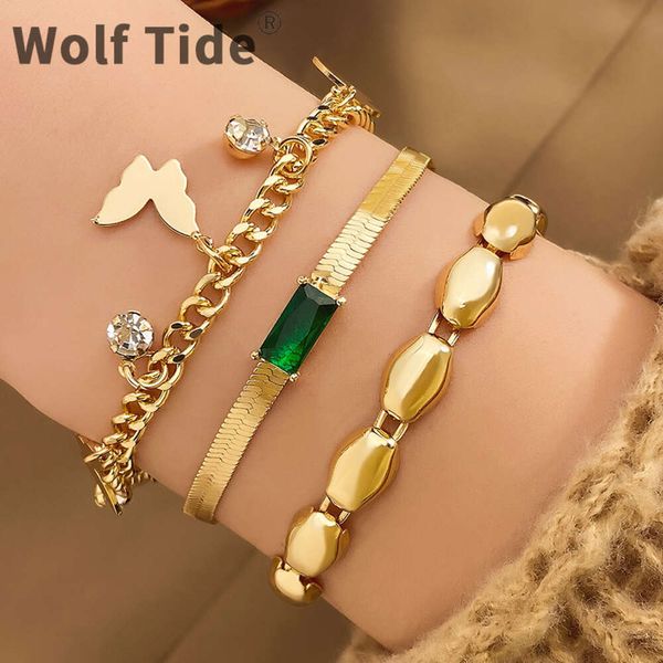 Wolf Tide Novo conjunto de pulseiras de várias camadas para mulheres em estilo borboleta pingente de cristal amuletos Bling strass artesanato elo pulseira joias bijuterias