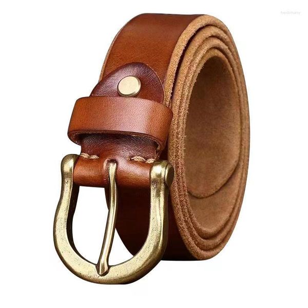 Cintos Italiano Cinto De Couro 3.8cm Largura Banda De Luxo Cobre Pin Fivela Para Mulheres Homens De Alta Qualidade Genuíno Cintura De Couro