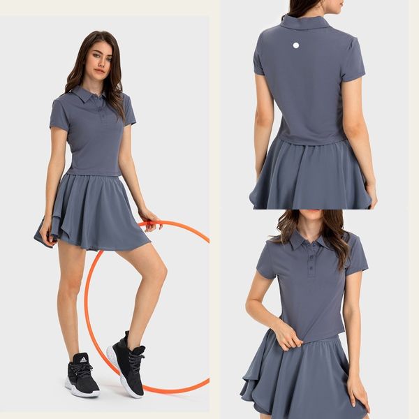 LU-1120 Camicia sportiva da donna a maniche corte Top leggeri Polo da tennis per yoga all'aperto ad asciugatura rapida