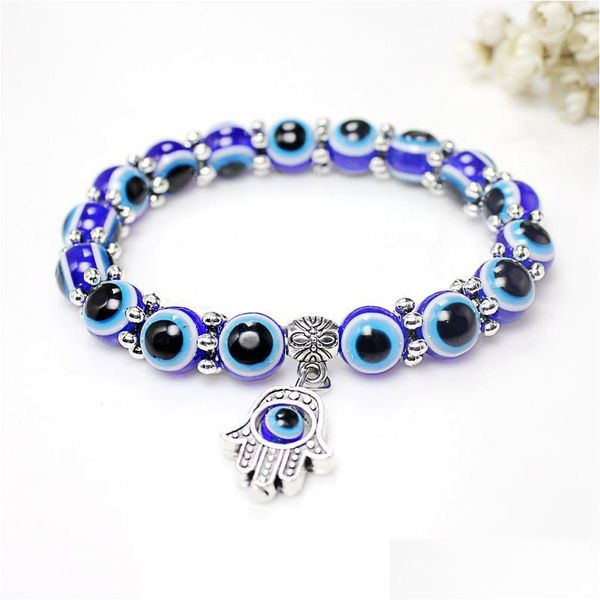 Braccialetti con ciondoli New Fatima Hamsa Mano Blu Evil Eye Braccialetti con ciondoli per le donne Perline fortunate Catene Braccialetto Moda Gioielli turchi Regalo Dhi5M