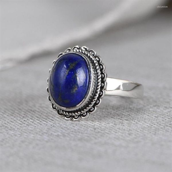 Cluster Ringe FNJ 925 Silber Lapis Lazuli Echt Original S925 Solide Prue Ring Für Frauen Schmuck Vintage Oval Flower271J