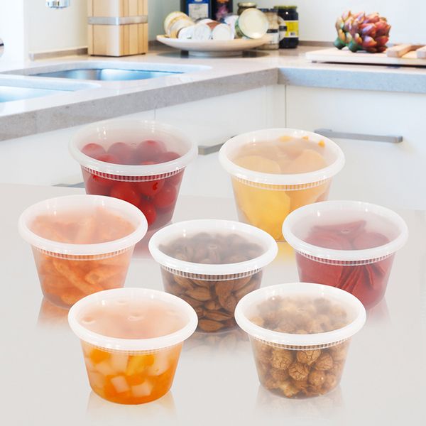 Recipientes de armazenamento de alimentos descartáveis de plástico com tampas herméticas Recipientes de alimentos para armazenamento de geladeira de cozinha