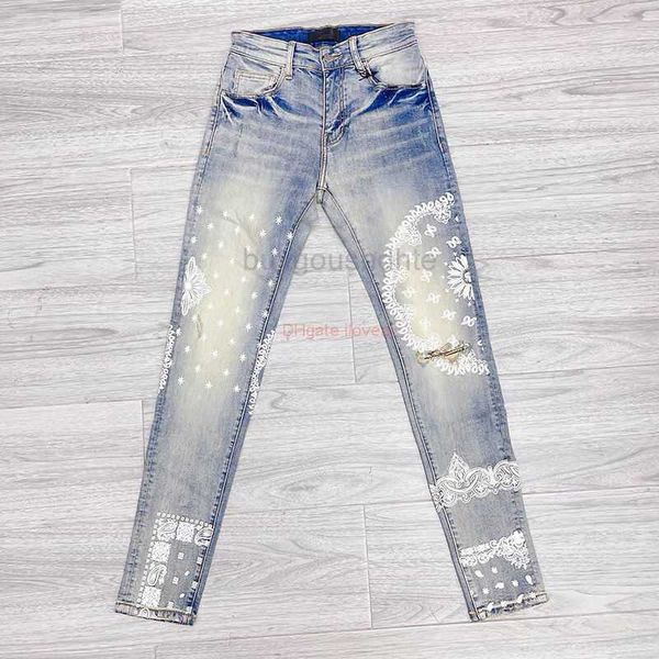 Designer roupas amirlieses jeans calças jeans italiano na moda marca nova amies jeans com elástico fino ajuste personalizado impresso pequeno pé calças compridas para