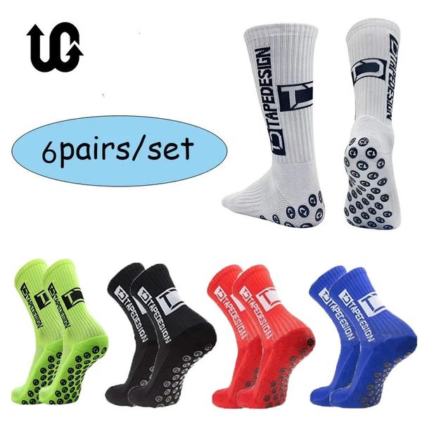 Sportsocken 6 Paare/los ANTI SLIP Tapedesign Fußballsocken Mittelkalb rutschfest Fußball Sport Radfahren Sport Herrensocke EU38-45 231009