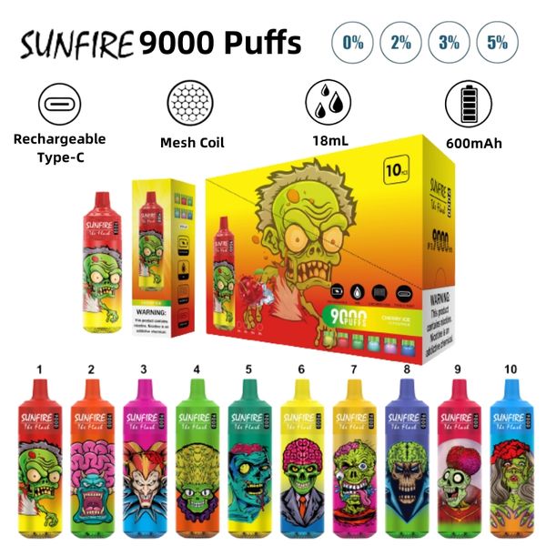 Оригинальные дистрибьюторы Sunfire Puffibutors Vape 9000 Одноразовый электронный сигаретный дым Wape 7000/8000/9000/10000.