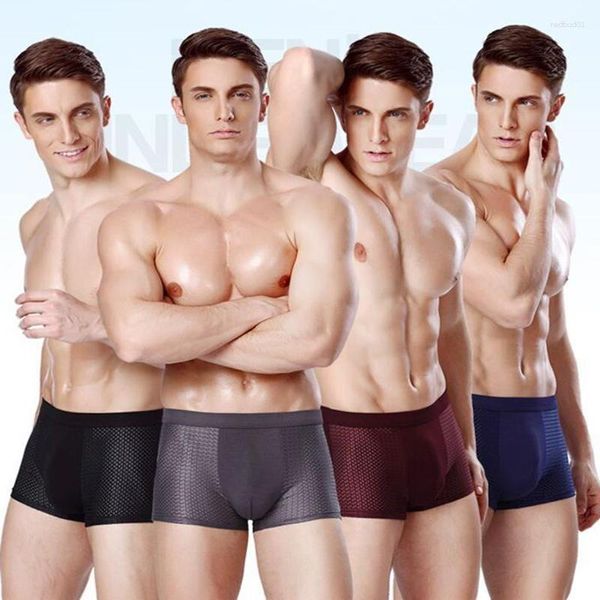 Cuecas 1 pacote homens roupa interior malha u convexo estiramento boxers briefs troncos shorts respirável buraco de bambu tamanho grande