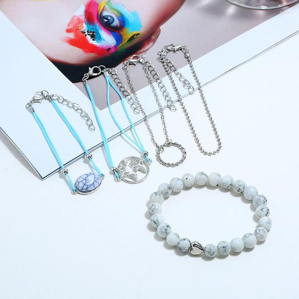 Charm-Armbänder, verschiedene Arten von Natursteinen, handgefertigte Perlen, weiblich, verstellbar, wenn modisches Armband, 5-teiliges Set, Perlenschmuck