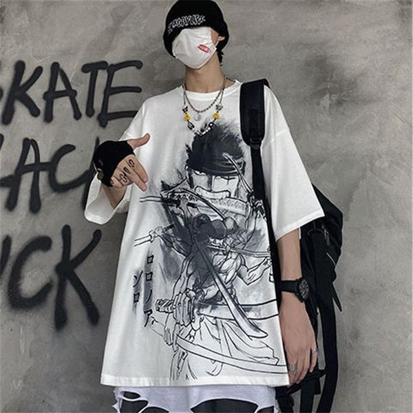 Cool White Hip Hop Luffy T-shirt Streetwear Männer Frauen Japanischen Coole Punk Übergroßen Tops Männer Sommer Halbe Hülse Einteiliges T Shirt C1219U