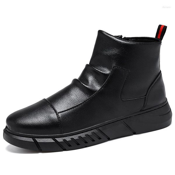 Stivali Nizza Primavera Autunno Vlevet Retro Uomo Comodo Cerniera Scarpe casual di marca Crosta di pelle da neve