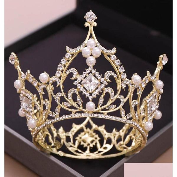 Fermagli per capelli Barrettes Fermagli per capelli Barrettes Moda Lusso Grande Fl Cerchio Strass Regina Principessa Tiara e Corona Copricapo da sposa Dhlbf