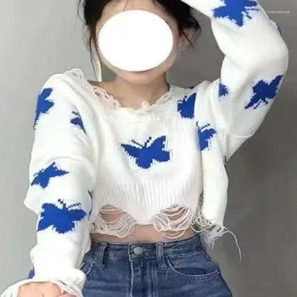 Damenpullover Street Clothing Butterfly Creative Short Loose Korean Version Pullover Harajuku Ästhetischer süßer süßer Strickpullover