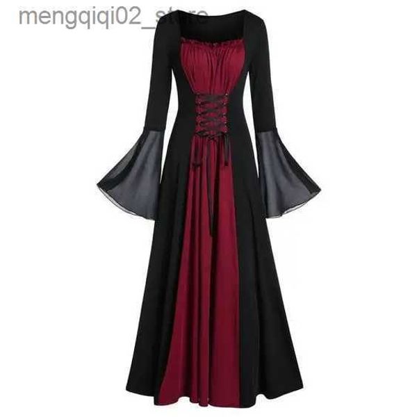 Tema Traje Halloween Medieval Renascença Vampiro Vestido para Mulheres Vintage Cosplay Pirata Viking Venha Bruxa Carnaval Dress Up Party Q240307