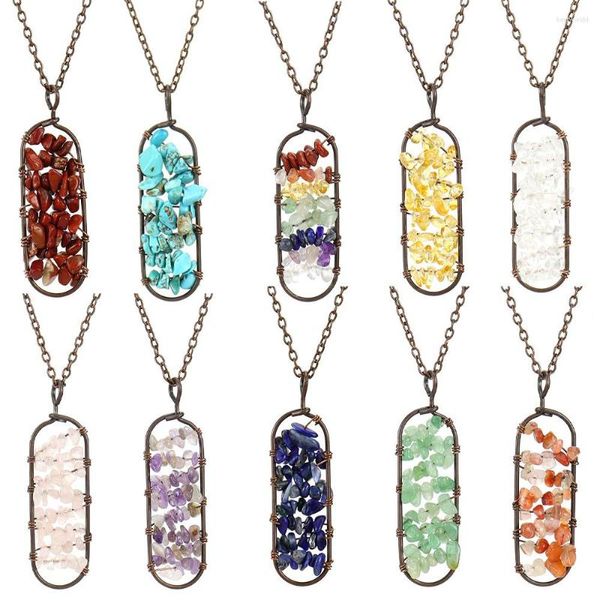 Colares de pingente 10 pcs fio enrolado chip pedra quartzo retângulo artesanal retro lapis cura cristal ágatas para mulheres jóias