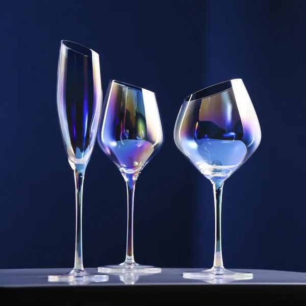Copos de vinho cores clássico borgonha vidro íon chapeamento cristal bordeaux goblet festa casamento champanhe flautas boca oblíqua copo de vinho 231009
