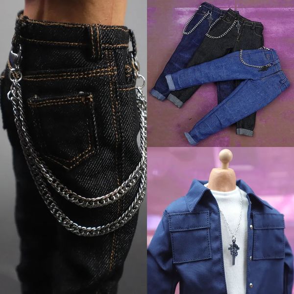 Figure militari Scala 1/6 Soldato alla moda Pantaloni classici in denim casual Pantaloni Jeans Collana a catena Accessorio per 12 '' Action Figure 231009