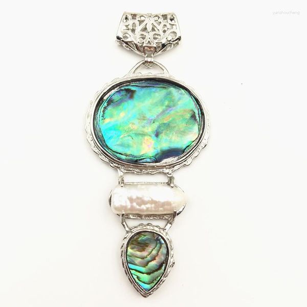 Collane con ciondolo Stile antico Conchiglia di abalone per le donne Conchiglie di Paua naturali Pendenti Argento Colore Rame Risultati di gioielli fai da te 31x57mm A111