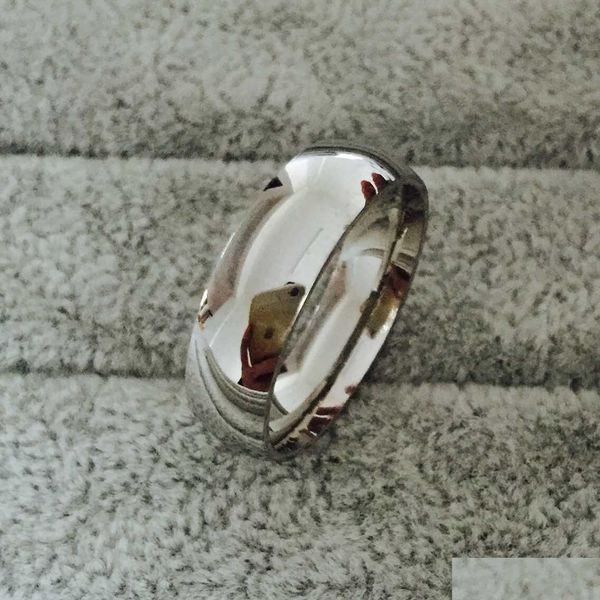 Bant halkaları klasik gerçek beyaz altın renk 8mm titanyum çelik kadınlar düğün sier ring en kalite solma seven mücevher mücevherleri dhm5p