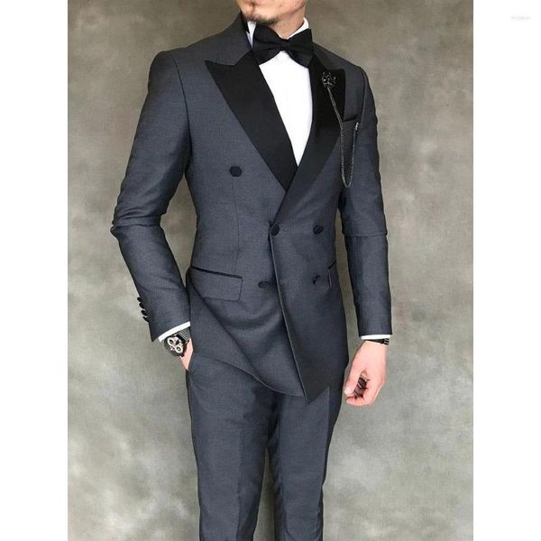 Мужские костюмы, двубортный мужской костюм, роскошный деловой костюм для выпускного вечера, свадьбы, Hombres, куртка с остроконечными лацканами, брюки из двух предметов, Masculinos
