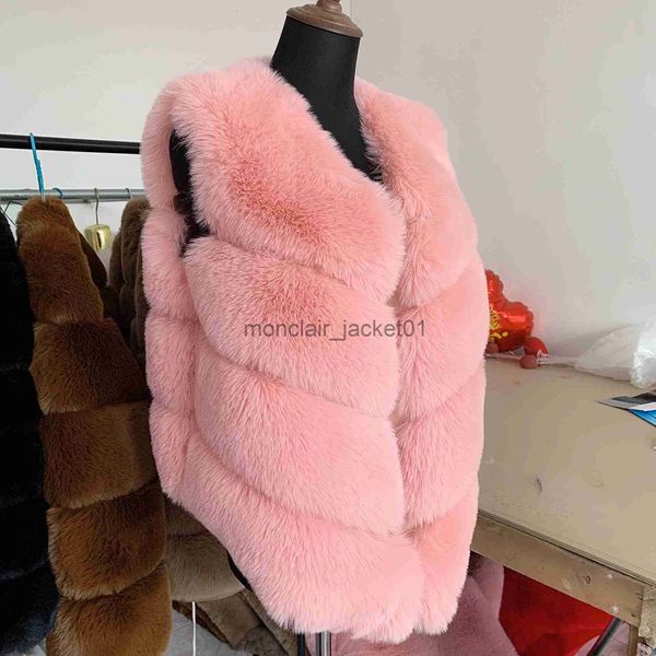 Pelliccia da donna Pelliccia sintetica Moda donna pelliccia sintetica volpe Cappotto corto Gilet corto 4 file Fila obliqua Bellissimo gilet Donna Giacca in pelliccia finta Cappotto in pelliccia sintetica soffice J231010