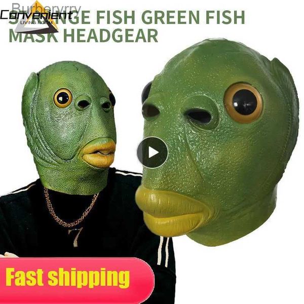 Kostümzubehör Seltsame grüne Fischmaske Latex Grüner Fisch Kopfbedeckung Party Horror Parodie Lustige Maske Cosplay Masken Erwachsene Halloween Event Cosplay RequisitenL231010