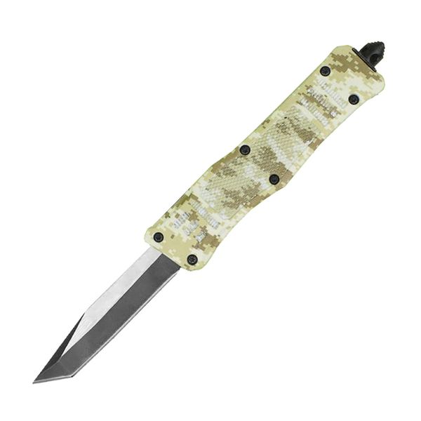 Brown Camo 7 Zoll 616 Mini automatisches taktisches Messer 440C zweifarbige Klinge Zink-Aluminium-Legierung EDC-Taschenmesser mit Nylontasche