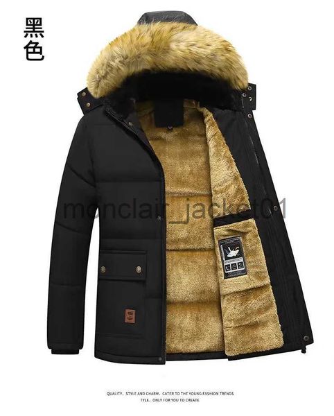 Jaquetas masculinas 2023 novos homens inverno parka velo forrado grosso quente com capuz gola de pele casaco masculino tamanho 5xl jaqueta de pelúcia outono trabalho outwearing preto j231010