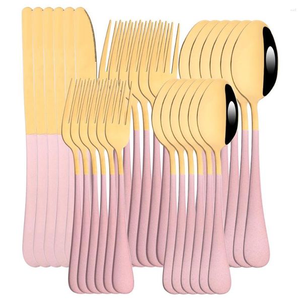 Geschirr-Sets, 30-teilig, Roségold, Set aus Edelstahl, Besteck, Messer, Dessertgabel, Löffel, Besteck, Küchenbesteck