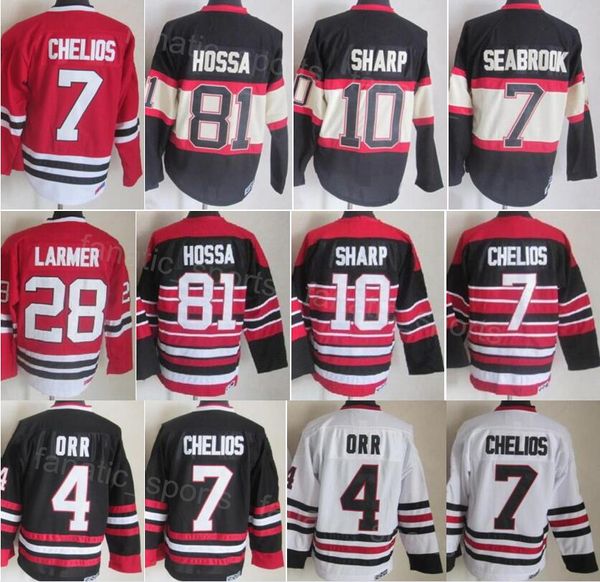 Retro Hockey Vintage 81 Marian Hossa Jersey CCM 28 Steve Larmer 4 Bobby Orr 7 Chris Chelios 10 Patrick Sharp 35 Tony Esposito Stitching Classic Retire Mens Team Color