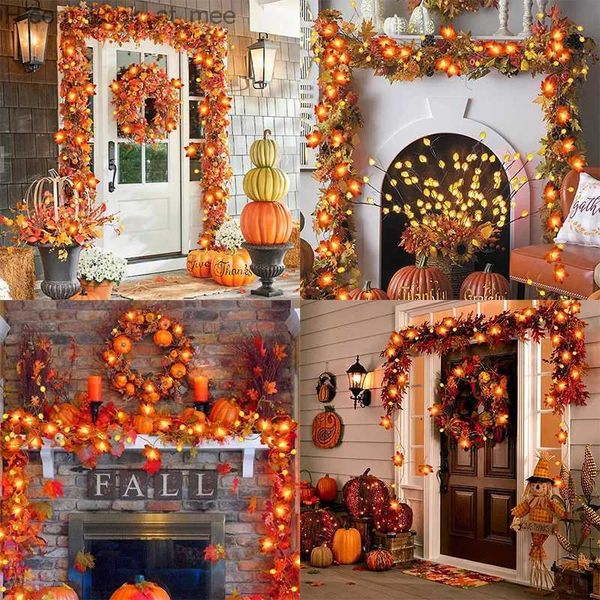 Andere Event-Party-Zubehör, künstliche Herbst-Ahornblätter, Kürbis-Girlande, LED-Lichterketten für Thanksgiving, Weihnachten, DIY-Dekoration, Halloween-Requisiten Q231010