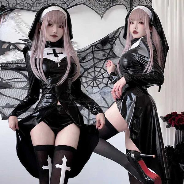 Tema traje vampiro freira uniforme mulheres halloween adulto cosplay vem cruz escuro sexy gótico festa rave roupas q231010