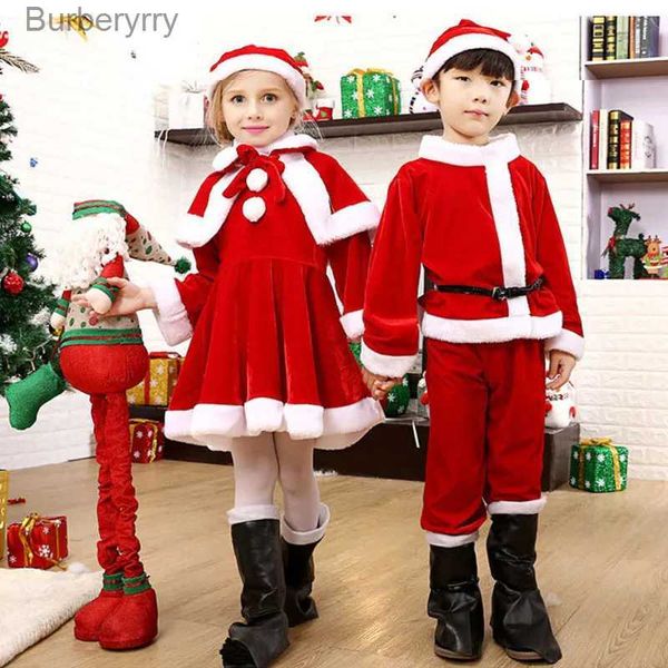 Tema Kostüm Çocuk Çocuk Noel Elbise Noel Baba Gel Bebek X-Mas Giyim Kıyafet Seti Elbise/Pantolon+Üstler+Şapka+pelerin+kızlar için Kemerl231010