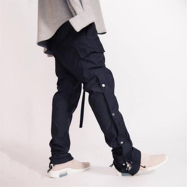 Мужские брюки осень-зима, уличная одежда, боковые кнопки-карго в стиле хип-хоп, приталенный пояс с лентой, эластичная резинка на талии 9Y4214257P