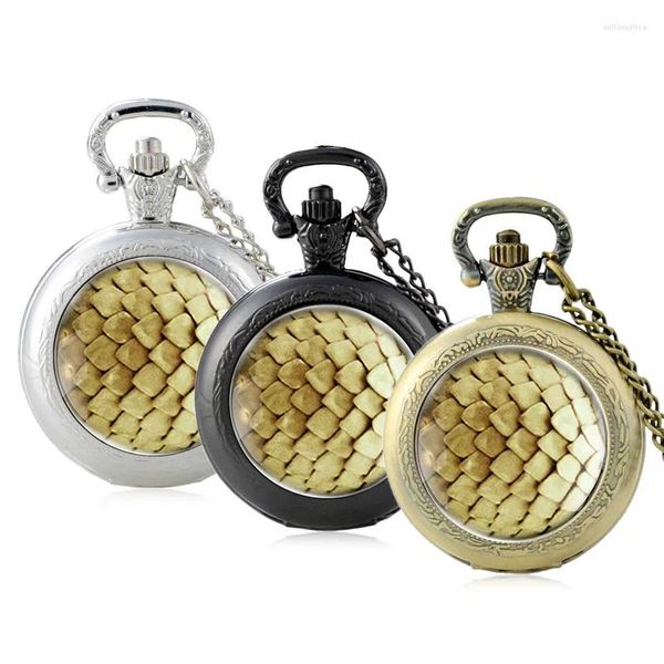 Relógios de bolso misterioso dragão escala design vidro cabochão relógio de quartzo vintage masculino feminino pingente colar corrente relógio jóias presentes