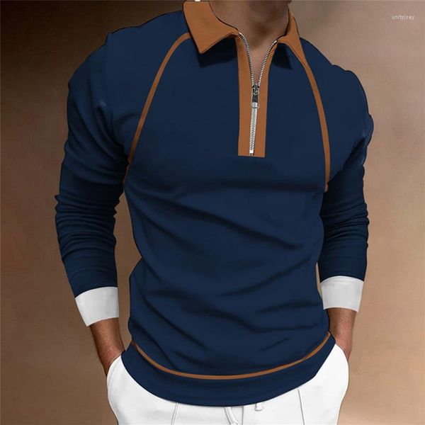 Polos masculinos 2023 High-end marca de moda camisa polo top casual manga comprida na Europa e América roupas