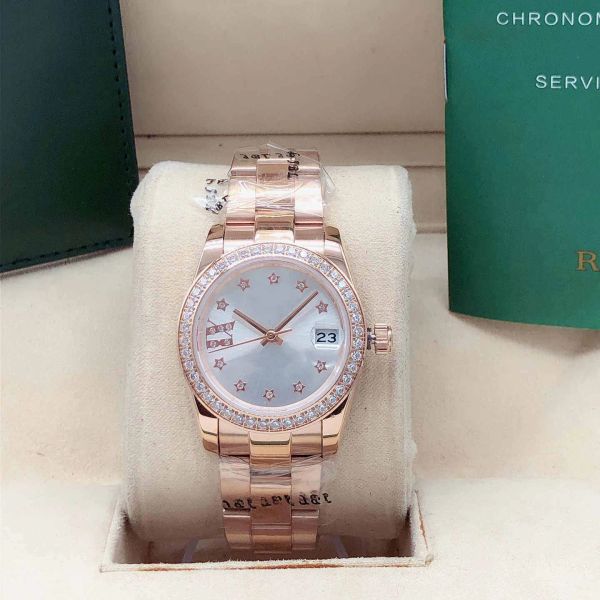 Orologio meccanico da donna completamente automatico alla moda, quadrante da 31 mm, cinturino in acciaio inossidabile pregiato con castone di diamanti, funzione impermeabile. Il regalo preferito di una donna