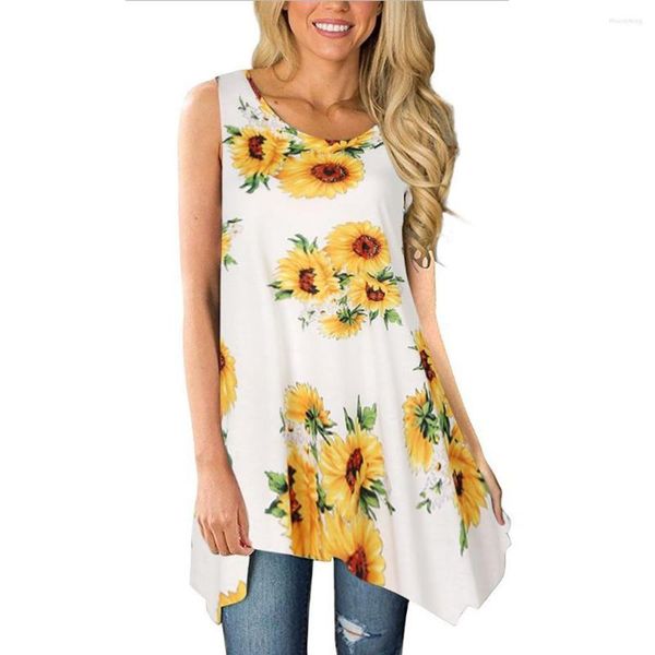 Dames T-shirts Vrouwelijke zomer streetwear bloemenprint mouwloos ronde hals trui dieptepunt dames tops tees