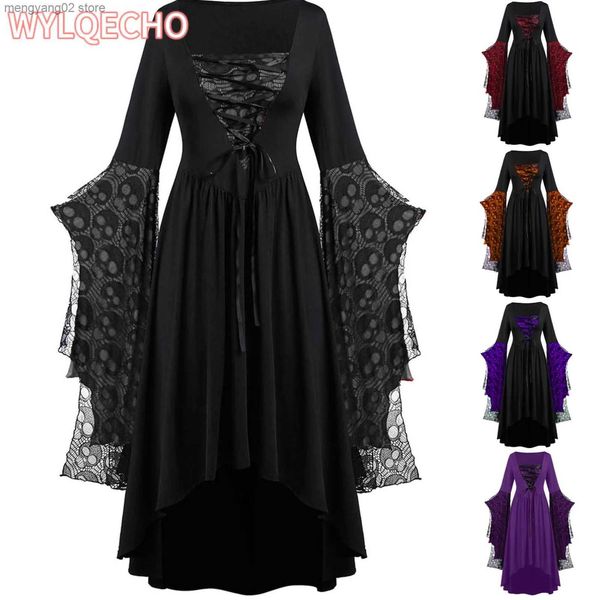 Tema kostüm vintage cadılar bayramı cosplay cadı vampir gotik elbise hayalet elbise parti baskılı ortaçağ hayalet gelin kadın kıyafetleri T231011