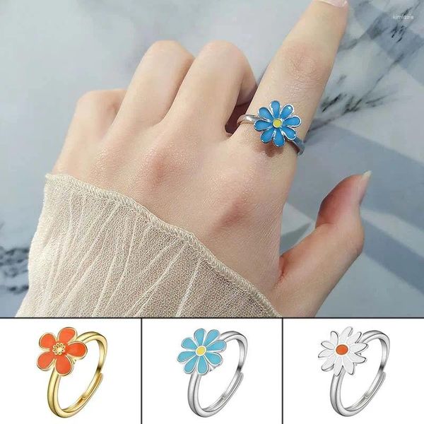 Anéis de Cluster Jisensp Bohemian Colorido Daisy para Mulheres Fidget Spinner Anel Esmalte Flor Girar Anti Stress Ansiedade Jóias Presente