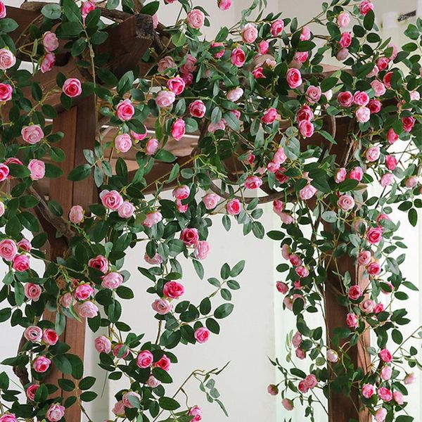 Fiori decorativi Filo di ferro Vite Rosa Ghirlanda artificiale per compleanno Matrimonio Casa Decorazione della stanza Giardino Arco da parete Fai da te Organizzare piante finte