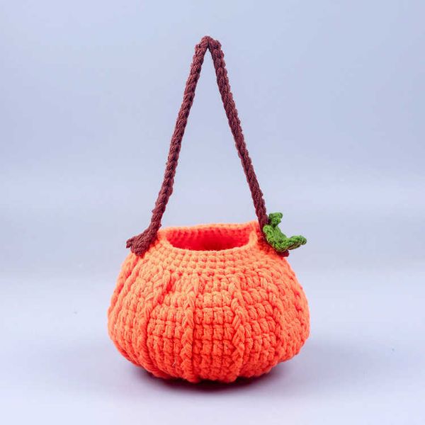 Bolsa nova fresca e fofa para festival de primavera de Halloween, bolsa de mão de abóbora laranja tecida à mão em lã