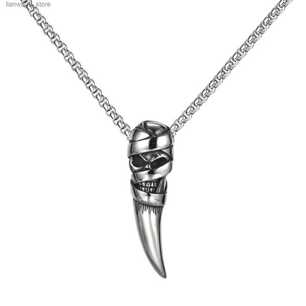 Outros acessórios de moda Halloween crânio lobo dente homens pingente colar punk aço inoxidável hip hop pescoço jóias declaração q231011