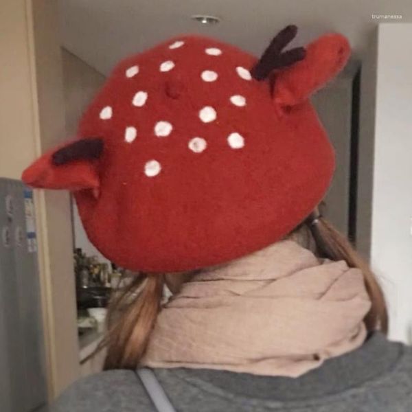 Berretti Donna Ragazza Berretto di Natale Berretto Carino 3D Orecchie di corna di renna Feltro finto Pittore Studente Inverno Caldo Animale Fungo Cappello Regali