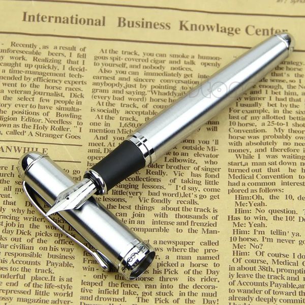 Fountain Pens Luxury Marka Jinhao X750 Gümüş Paslanmaz Çelik Kalem Orta 18kgp Nib Okul Ofis Adı Mürekkep Hediye Kırtasiyesi 231011