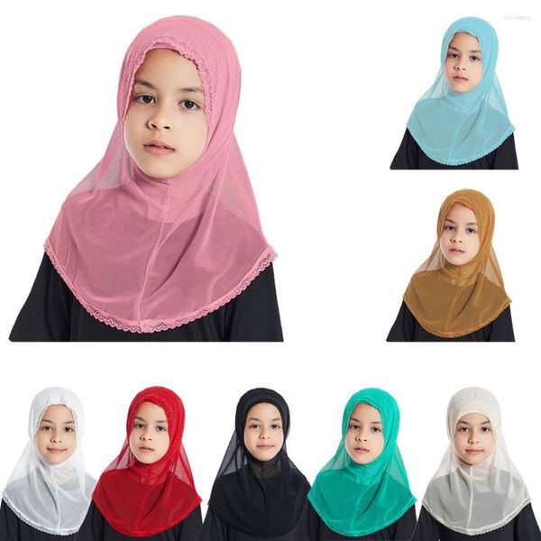 Roupas étnicas Ramadan Lace Islâmico Árabe Oração Xales Fit 2-6 Anos Muçulmano Hijab Cachecol Meninas Crianças Turbante Caps Headscarf Headwrap Criança