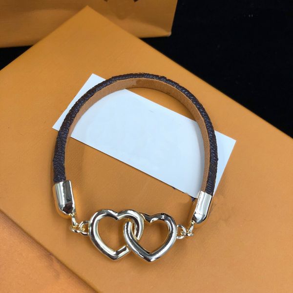 Дизайнерский браслет-подвеска с двойным сердцем, кожаные веревочные браслеты для мужчин и женщин, ремешок на руку, браслет с буквенным цветочным узором, браслет для пары, модные ювелирные изделия, подарок с коробкой