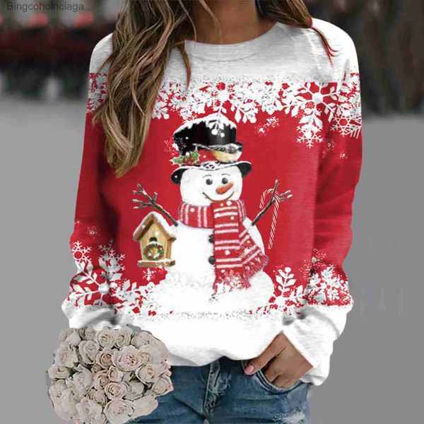 Felpe con cappuccio da donna Felpe da donna Felpe grafiche di buon Natale Girocollo Hoddie Fit Pullover Maglie a manica lunga Camicie larghe Natale Navidad Felpa con cappuccioL231011