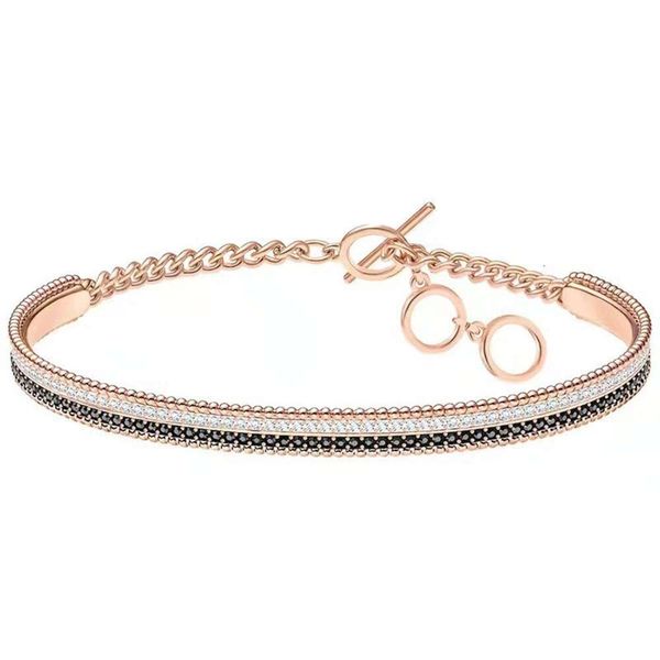 Pulseira Swarovski Designer Luxo Moda Feminina Preto e Branco Linha Dupla Cor OT Forma Fivela Pulseira Feminina Swarovski Element Crystal Bracelet