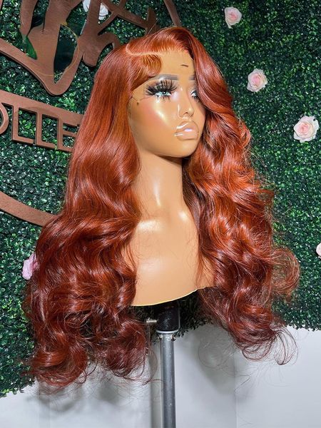 Laranja gengibre 360 laço frontal peruca de cabelo humano cobre marrom perucas dianteiras do laço onda do corpo cosplay perucas sintéticas rendas frontal perucas para mulher
