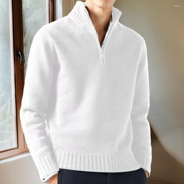 Мужские свитера, однотонный мужской свитер, свободный зимний премиум-класс с высоким воротником, толстый вязаный, прочный, стильный, мягкий для осени