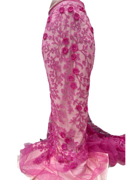 Abito da sposa africano da sposa francese tulle rete paillettes pizzo tessuto da cucire ricamo applique lusso 5 metri artigianato moderno signora nigeriana festa moderna rosa nuovo KY-6150